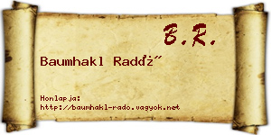 Baumhakl Radó névjegykártya